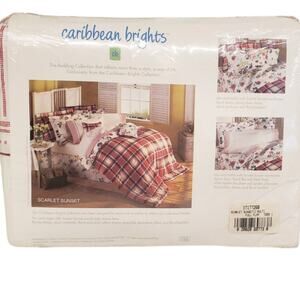 Caribbean Brights Scarlet Sunset Full Flat Sheet 200 Vintage 80s 90s Y2K NOS